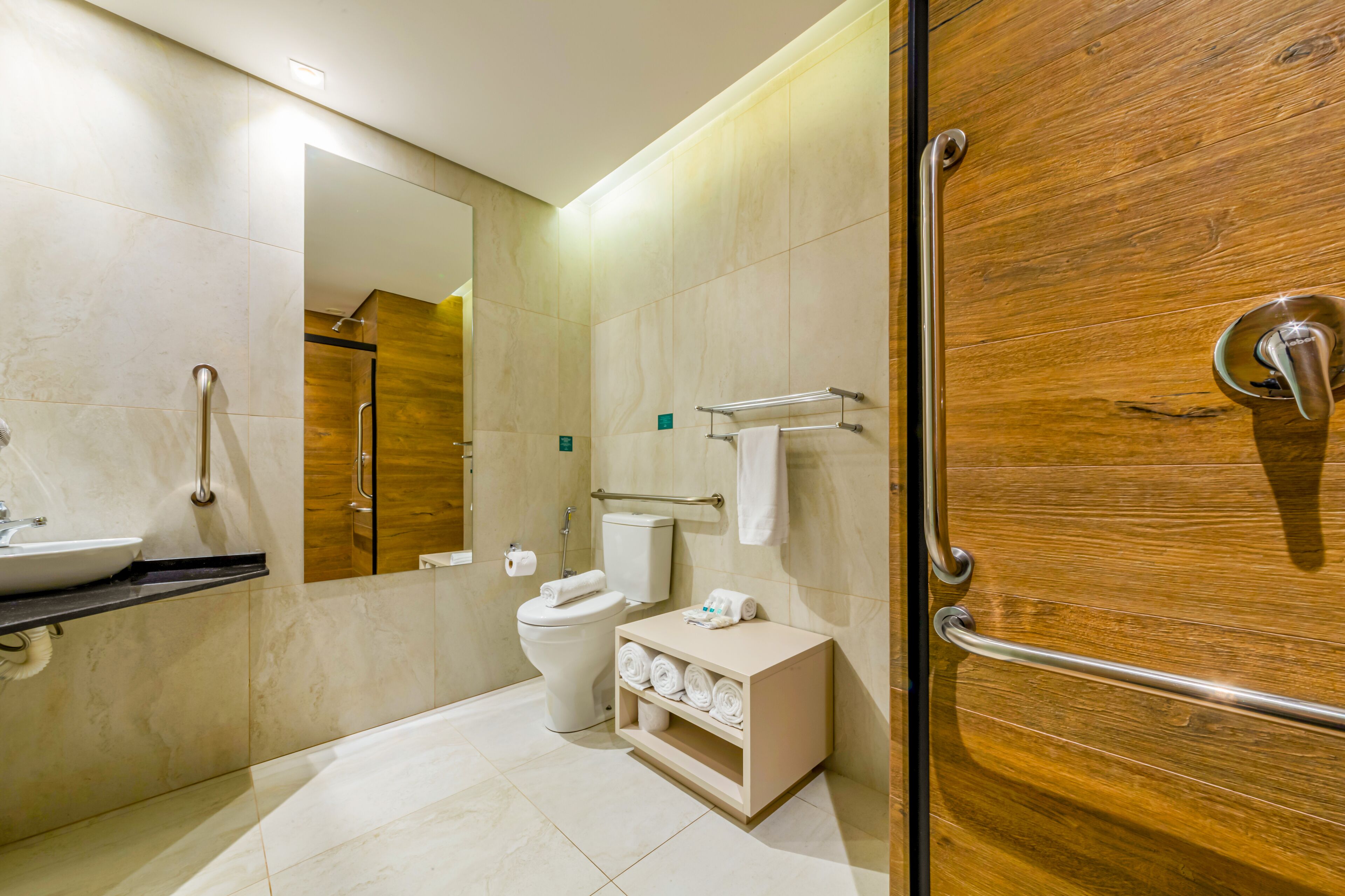 family room | bathroom | shower, free toiletries, hair dryer, towels