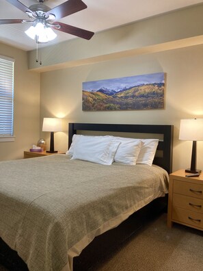 1 chambre, fer et planche à repasser, lit de bébé portatif