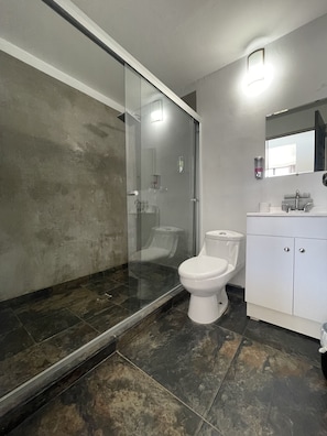 Standard Room, Multiple Beds, Tower | Bathroom | Shower, rainfall showerhead, hair dryer, towels