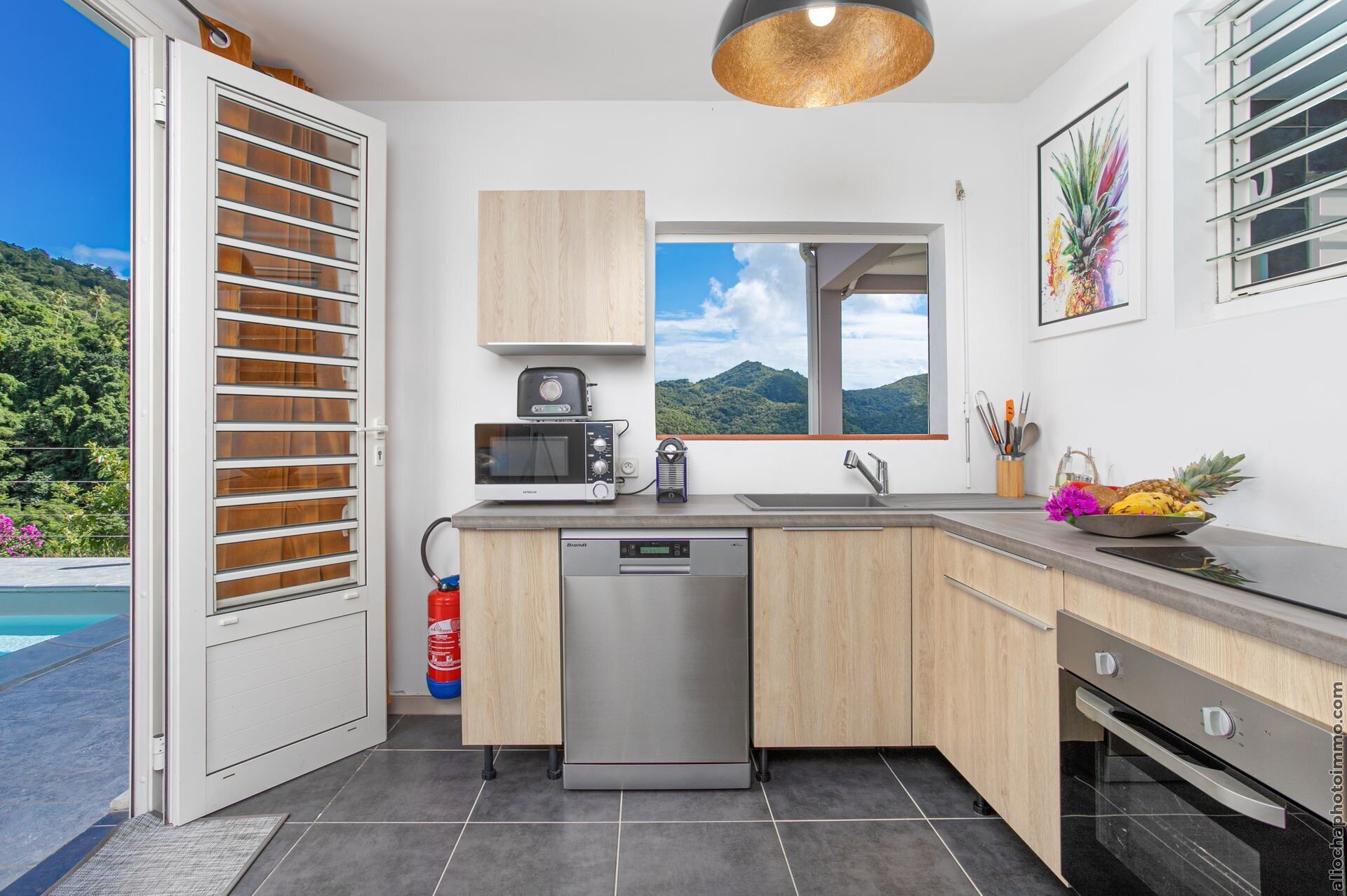 Full-sized fridge, microwave, oven, stovetop