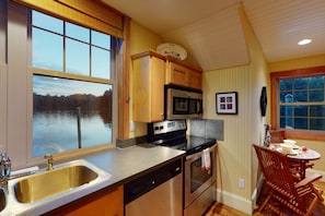 Fridge, microwave, dishwasher, coffee/tea maker