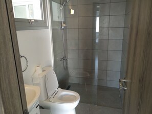Douche, serviettes fournies, savon, papier toilette