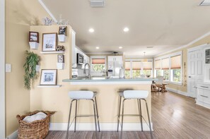 Fridge, microwave, coffee/tea maker, toaster