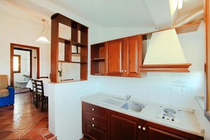 Fridge, stovetop, coffee/tea maker, electric kettle