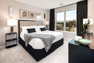 Apartamento superluxo, 1 quarto, cozinha | 1 quarto, roupas de cama de algodão egípcio, roupas de cama premium