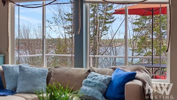 TV, peis, bøker og kontorer