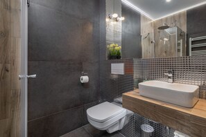 Premium Apartment | Bathroom | Shower, rainfall showerhead, free toiletries, hair dryer