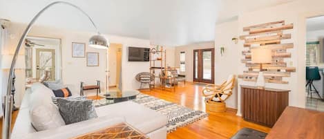 Télévision, cheminée, espaces bureaux