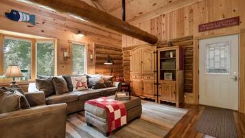 Smart TV, fireplace, DVD player, video library