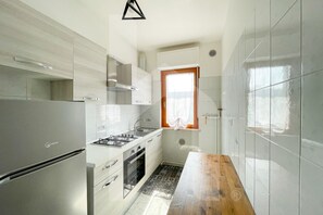 Fridge, oven, stovetop, cookware/dishes/utensils