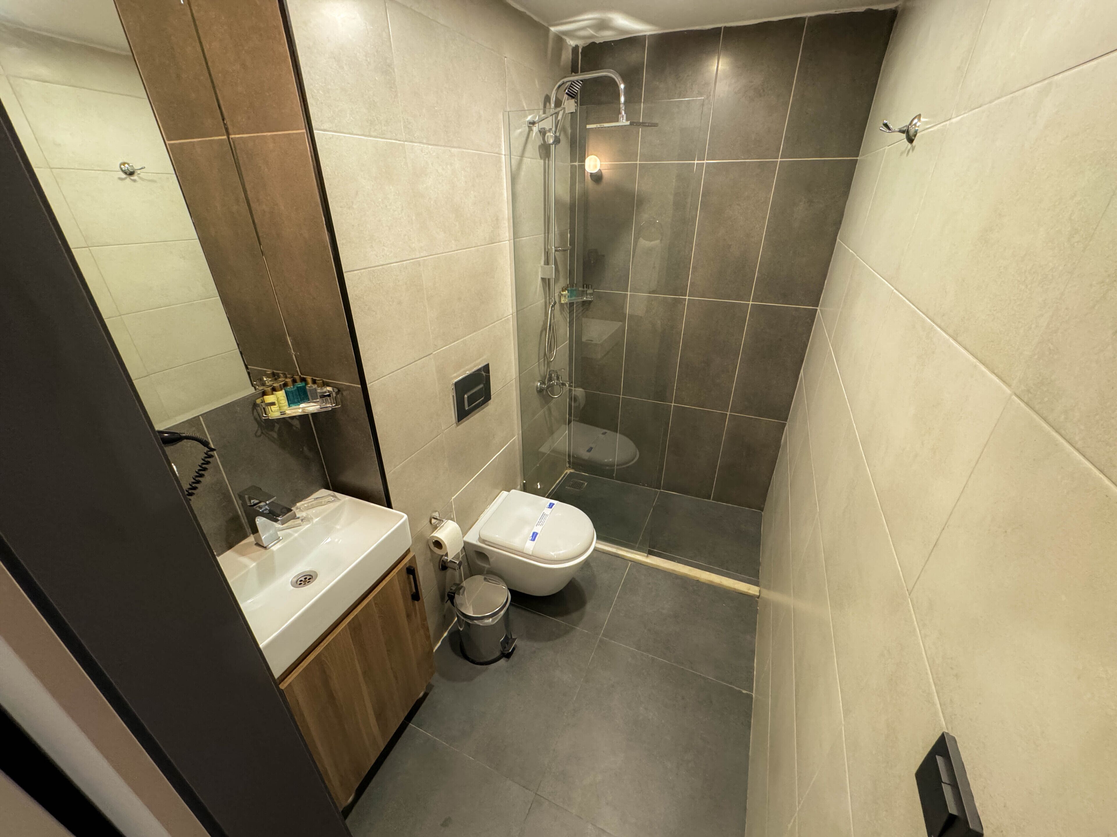 economy room | bathroom | shower, free toiletries, hair dryer, towels