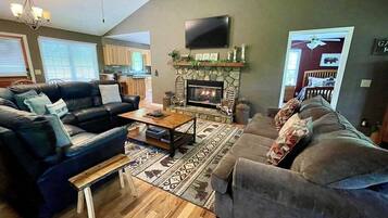 Smart TV, fireplace, table football