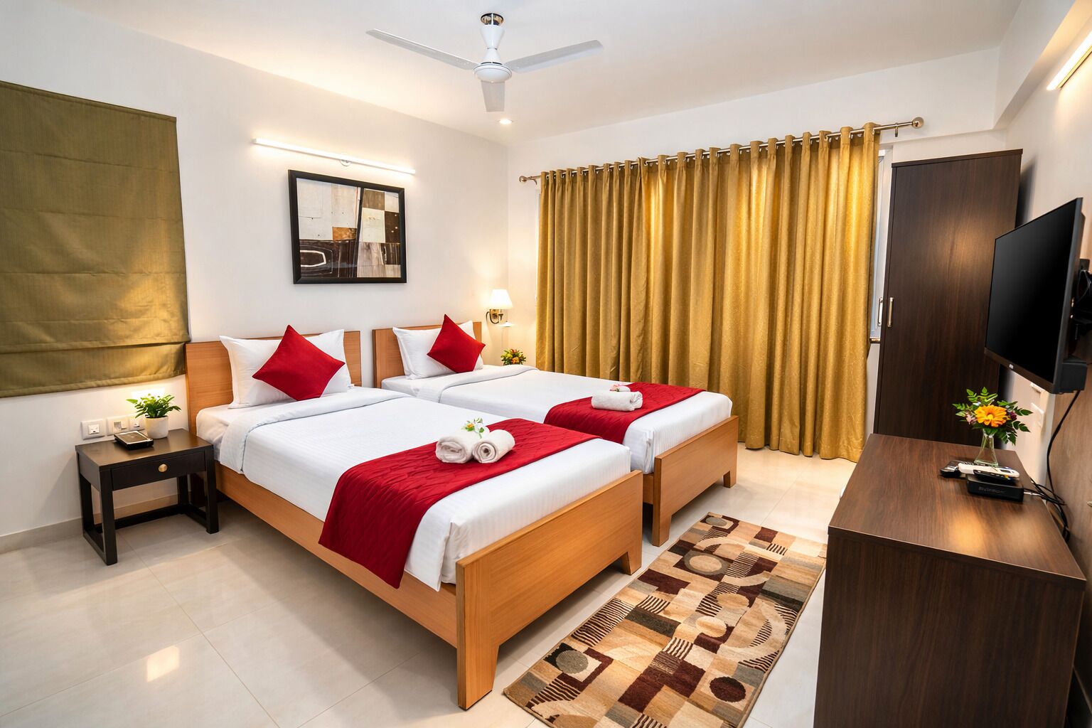 Phòng 2 giường đơn Cao cấp | Bộ trải giường bằng vải cotton Ai Cập, bộ đồ giường cao cấp 