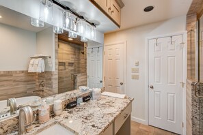 Shower, towels, soap, shampoo - Hilltop Hideaway - Newly Renovated Home on 30+ Acres, Minutes to Boone! (Boone)