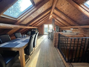 Dining - Woodpecker two storey log cabin with a pizza oven,bbq,hot tub, pool table, fishing peg@tattershall (Tattershall)