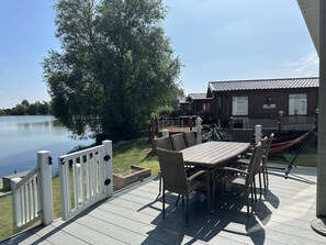 Outdoor dining - Indulgence Lakeside Lodge i1 is prime location with private fishing peg and hot tub at Tattershall (Tattershall)