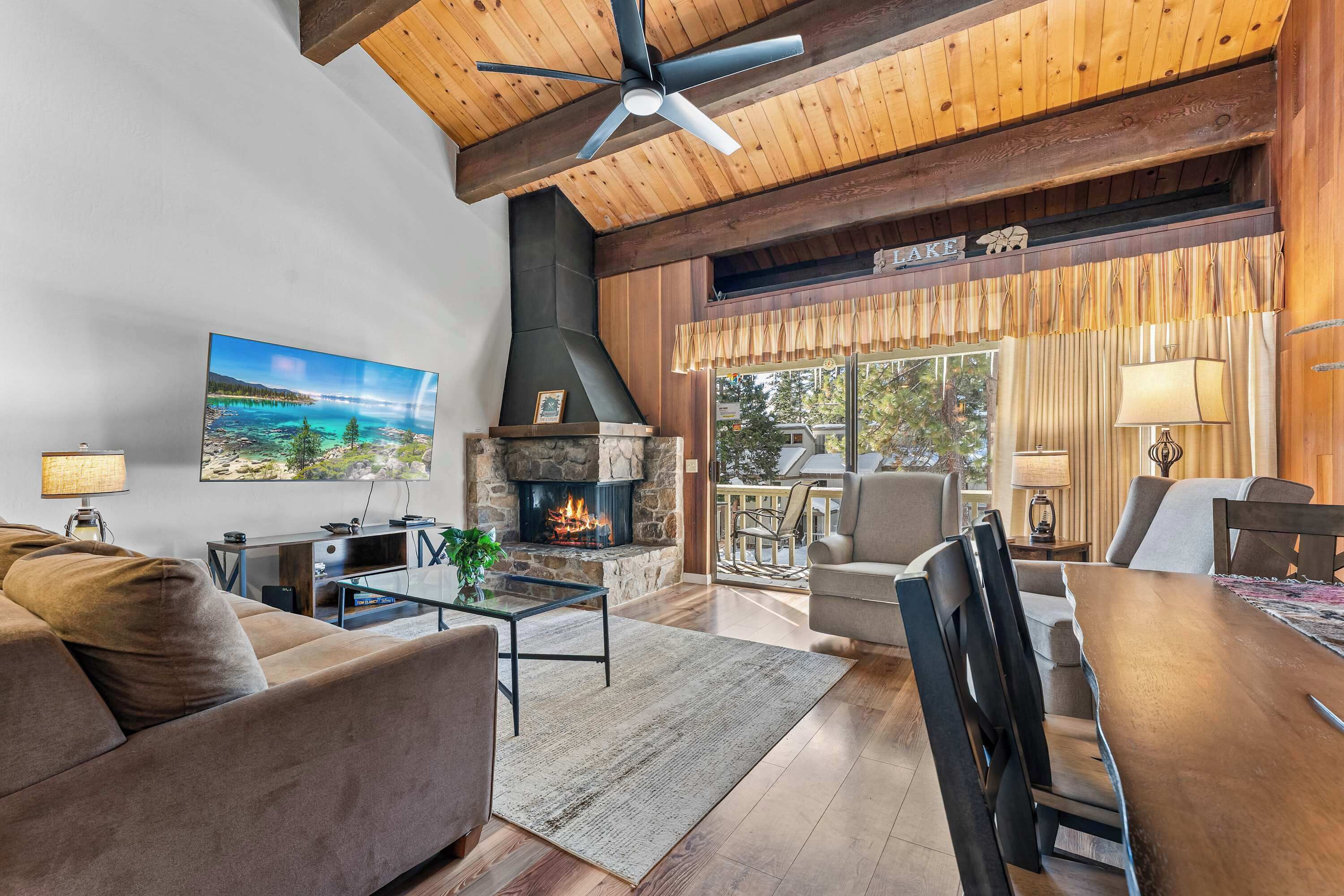 TV, fireplace, DVD player, books