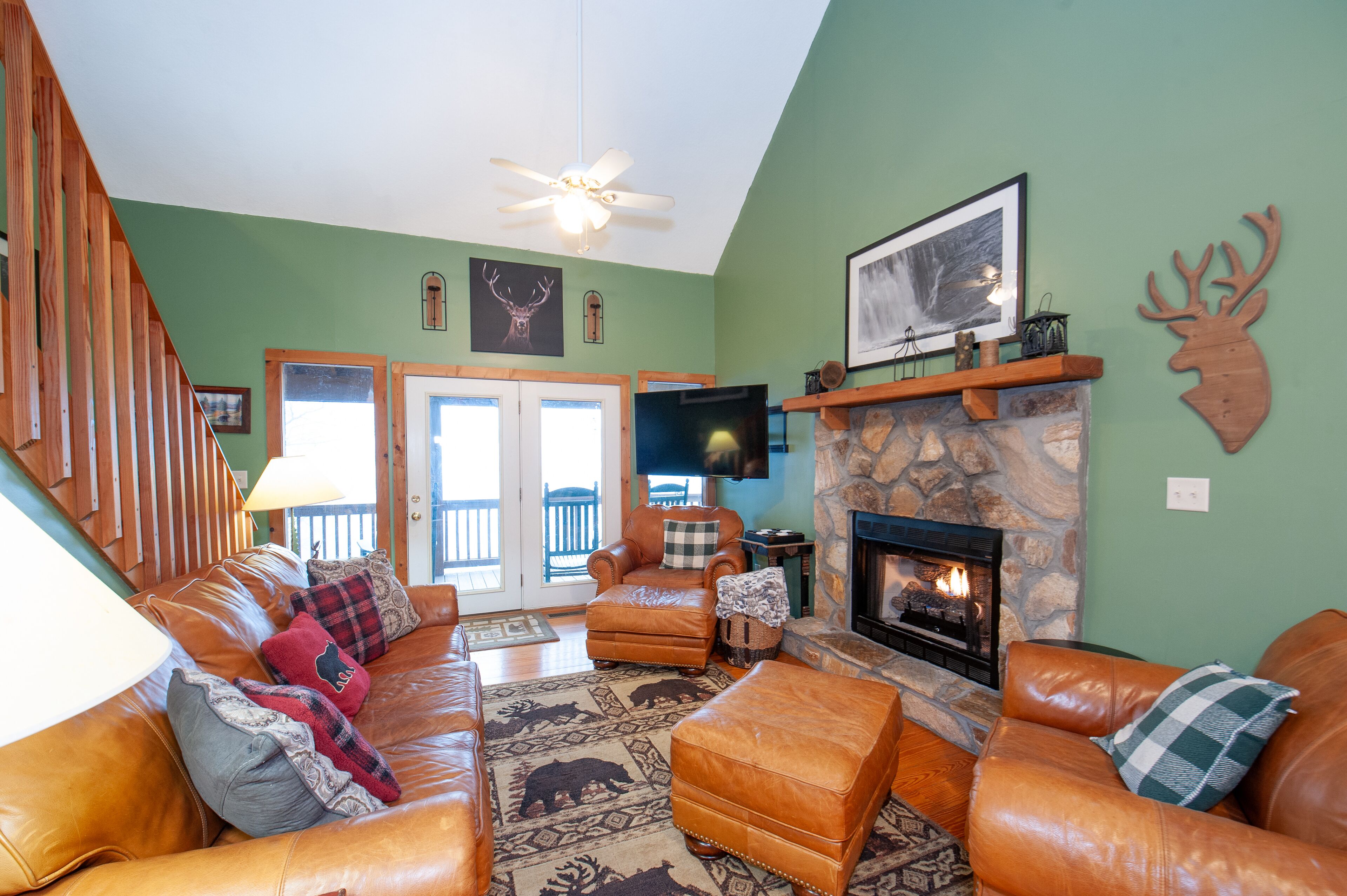 Smart TV, caminetto, libri