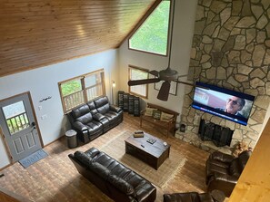 Smart TV, fireplace, video games, DVD player