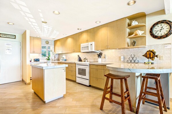 Fridge, microwave, oven, dishwasher