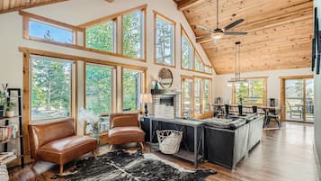 Smart TV, fireplace, video games, foosball