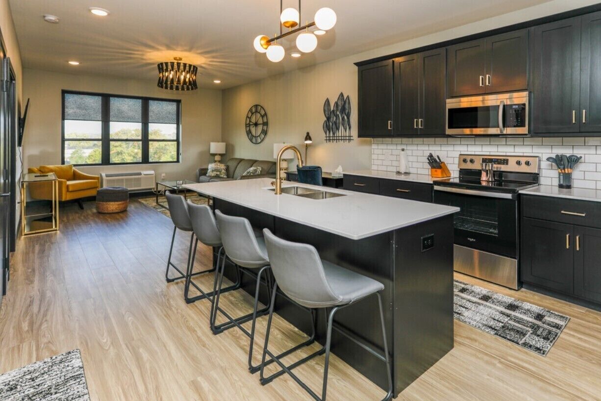 Full-sized fridge, microwave, oven, stovetop