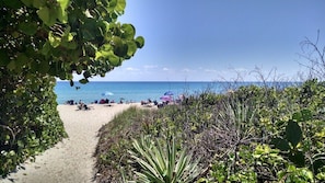 A beach path leading to the sea with people and umbrellas. - Recently Updated 2/2 With Hot Tub, 1 Mile to Beach (Lantana)
