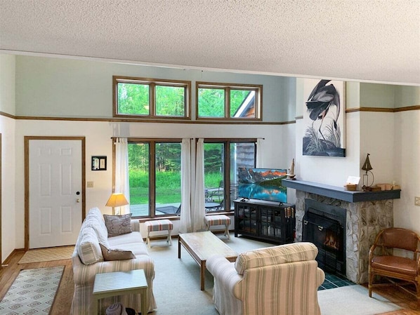 TV, fireplace