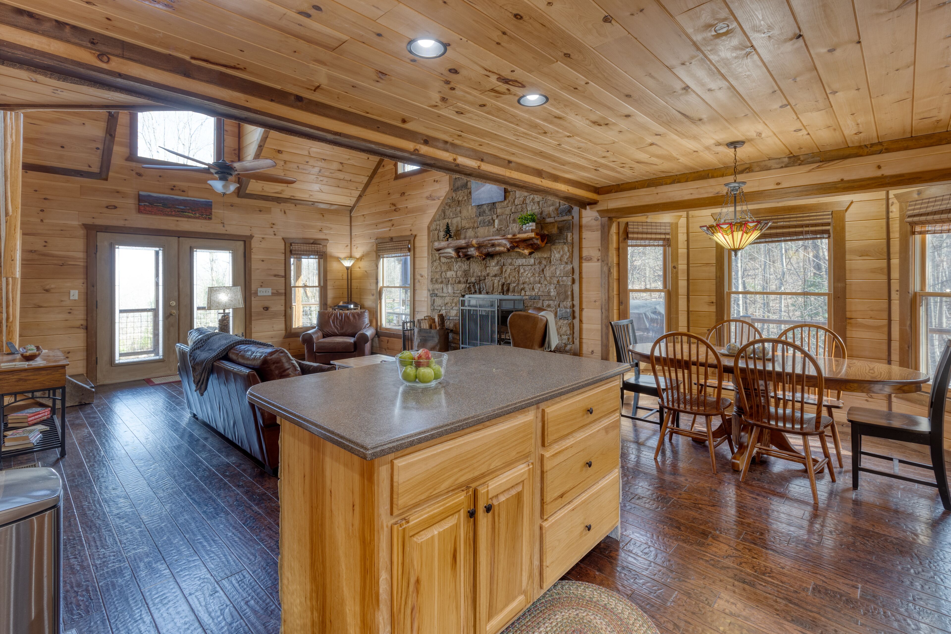 Smart TV, fireplace, video games, DVD player