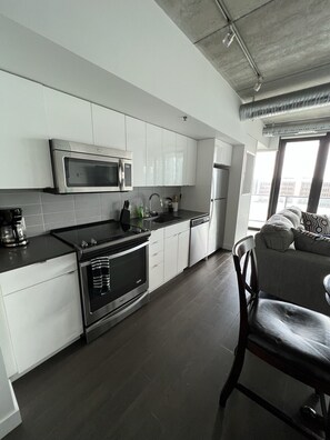 Fridge, microwave, oven, dishwasher