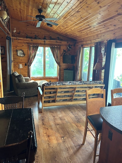 Cabins overlooking the lake Sakatah, bordering the state trail