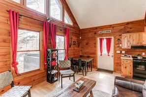 TV, fireplace - Peaceful, dog-friendly cabin with fireplace & decks - walk to downtown Helen (Helen)