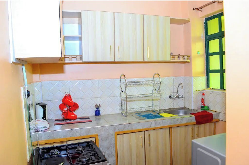 Fridge, microwave, oven, electric kettle
