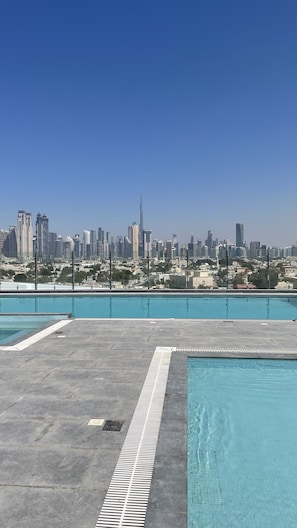 Outdoor pool, pool loungers