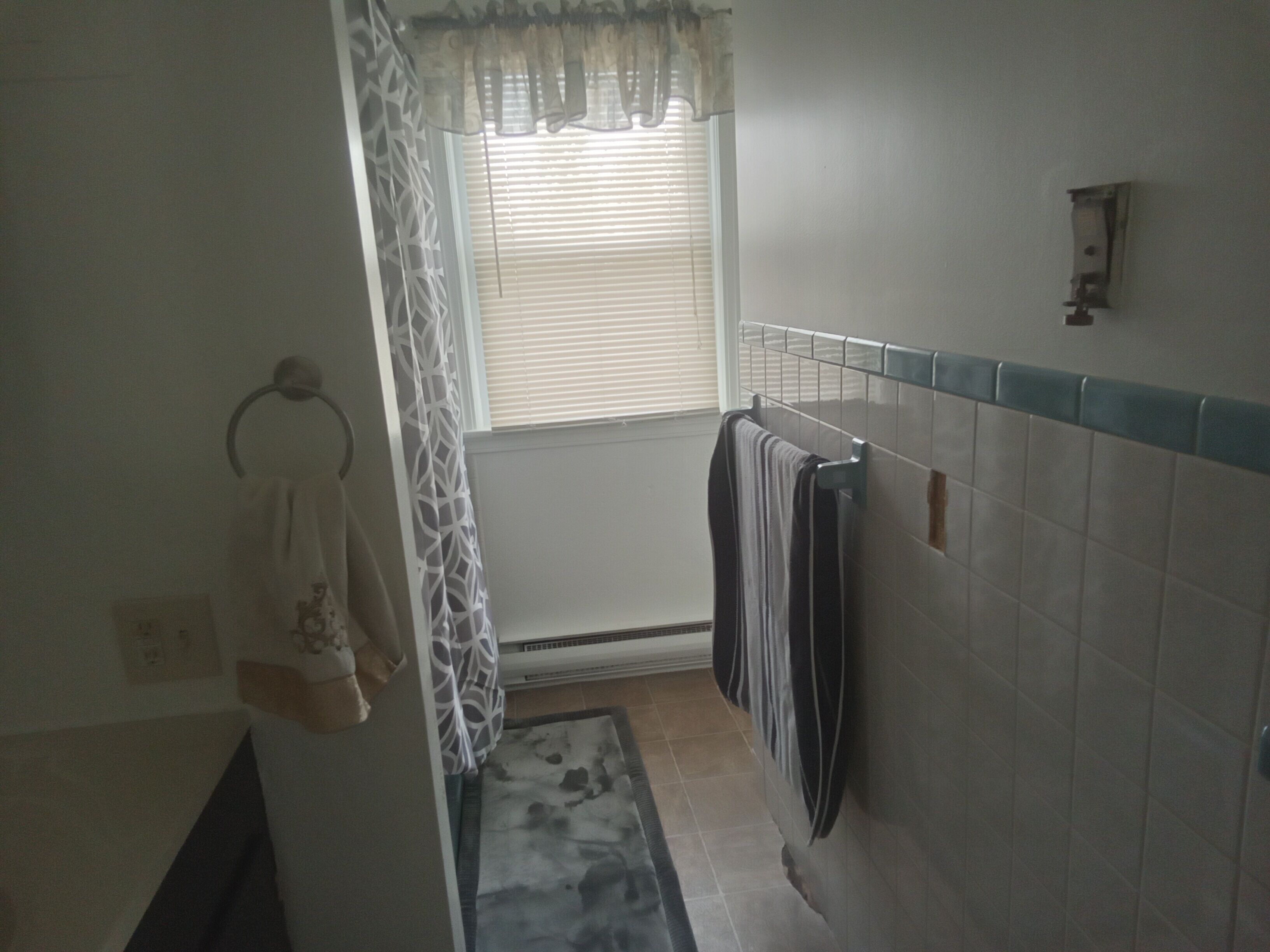Combined shower/bathtub, hair dryer, towels, soap