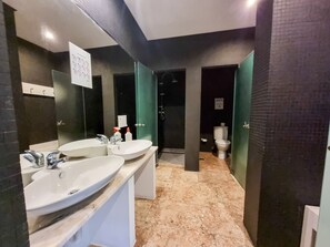 Banheira, secador de cabelo, bidê, toalhas de banho