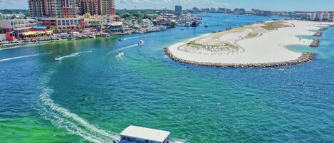 On the beach, sun-loungers, beach towels