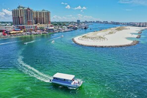 On the beach, sun loungers, beach towels
