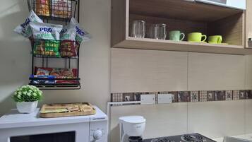 Fridge, microwave, coffee/tea maker, electric kettle