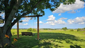 A wooden swing set under a tree in a grassy field with a clear sky. - Country Guest House  (Plymouth)