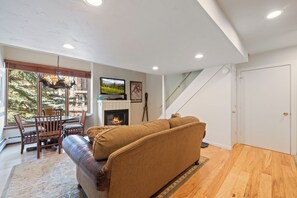 TV, fireplace