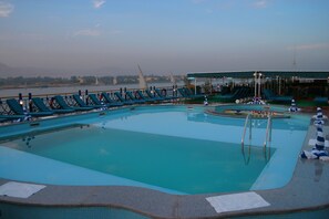 Outdoor pool, pool loungers