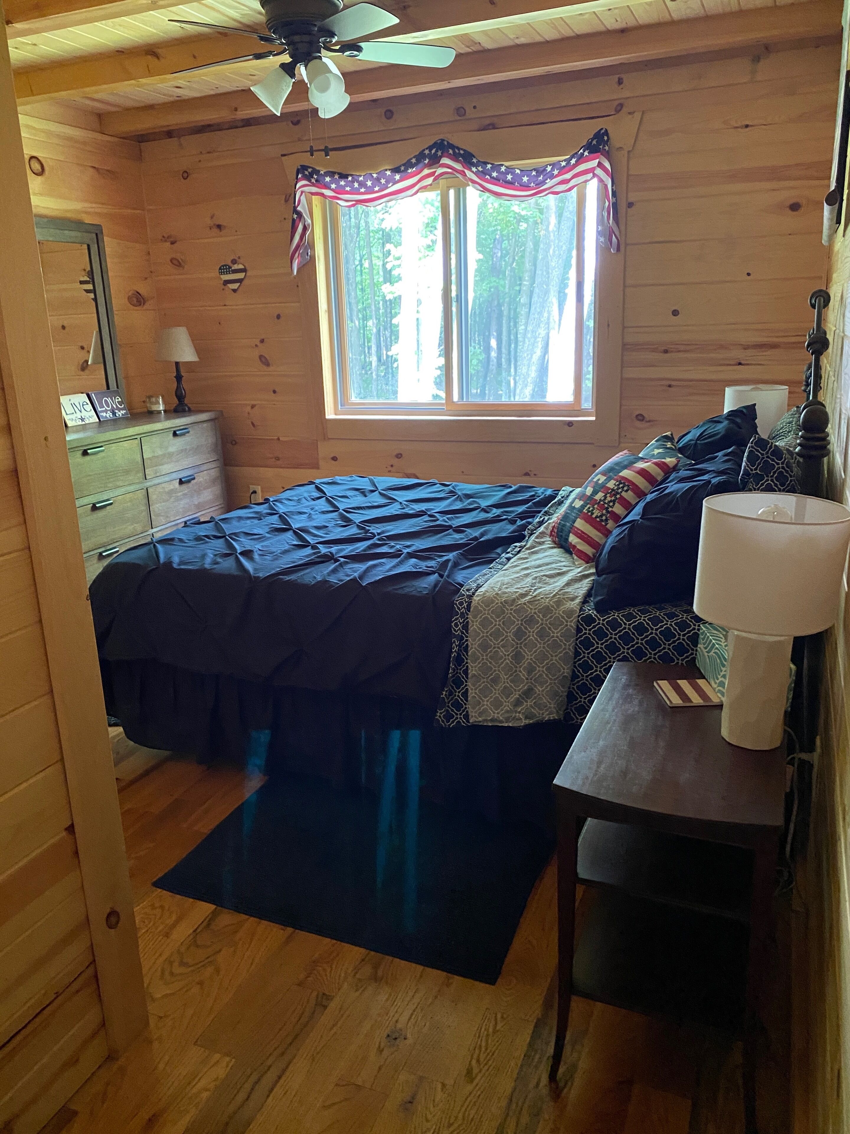 Family log home nestled in the woods just minutes from trails.