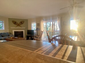 Smart TV, fireplace, video games, DVD player