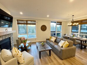 TV, fireplace