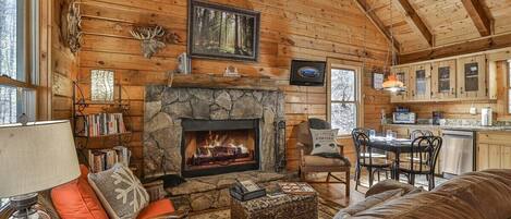 TV, fireplace