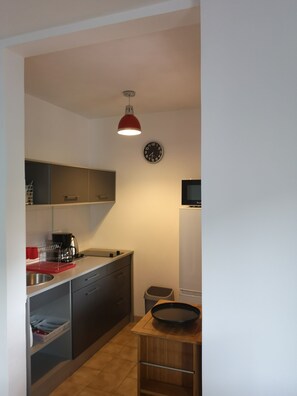 Réfrigérateur, micro-ondes, plaque de cuisson, cafetière/bouilloire