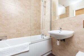 Apartment, 1 Queen Bed | Bathroom | Combined shower/bathtub, deep-soaking bathtub, hair dryer, towels - Golden Heights Apartment 10 - 1BR With Parking (Maidstone)
