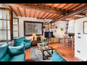 Smart TV, caminetto, tavolo da ping pong, libri