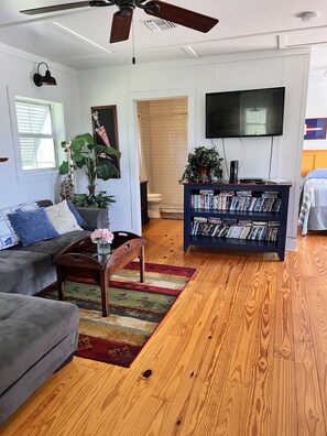 Smart TV, DVD player, video library, stereo